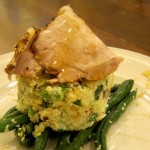 Lucky Irish mashed potatoes with pork and green beans
