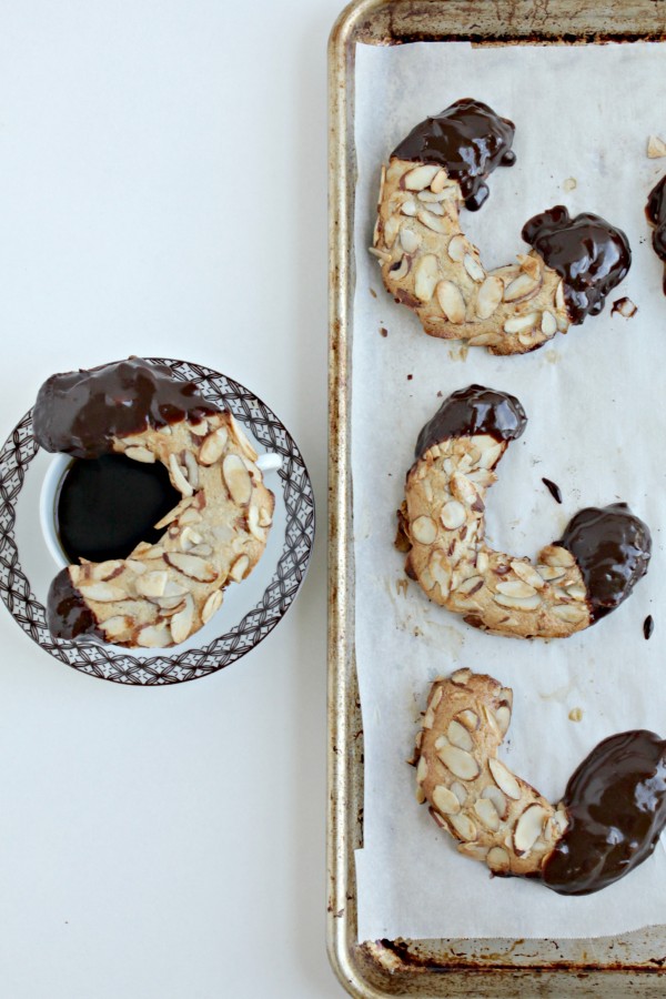 Chocolate-dipped almond horns