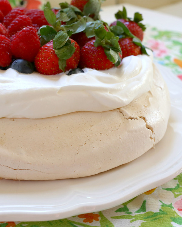 Pavlova with Almond Whipped Cream & Berries